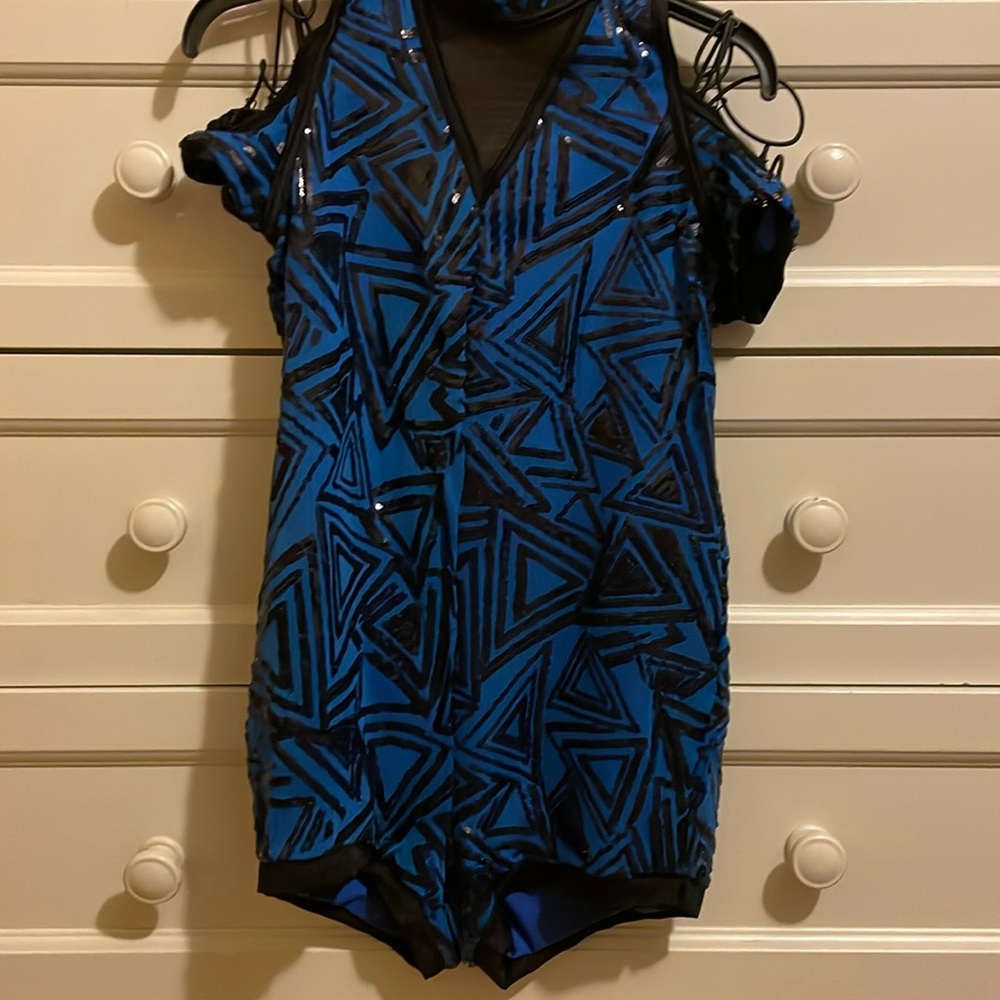 Blue Geometric Shape BodyTight Unitard
